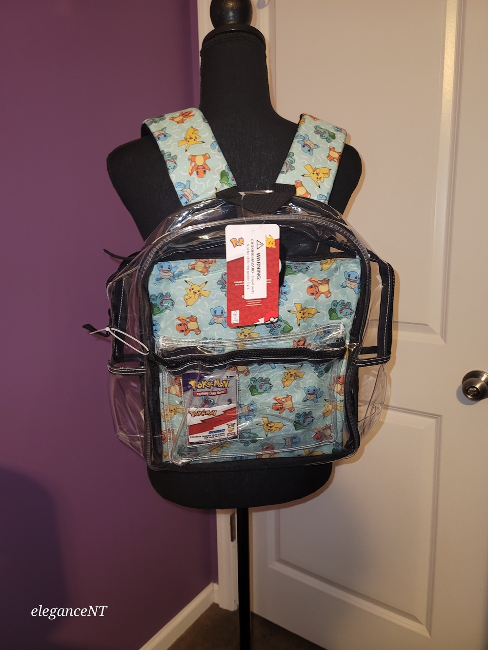 Old Navy Clear Kids Backpack with Blue Pokémon Pattern NWT